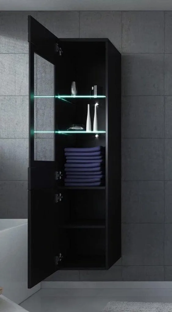 Meuble latéral salle de bains Rio 131 cm noir brillant : fin du désordre