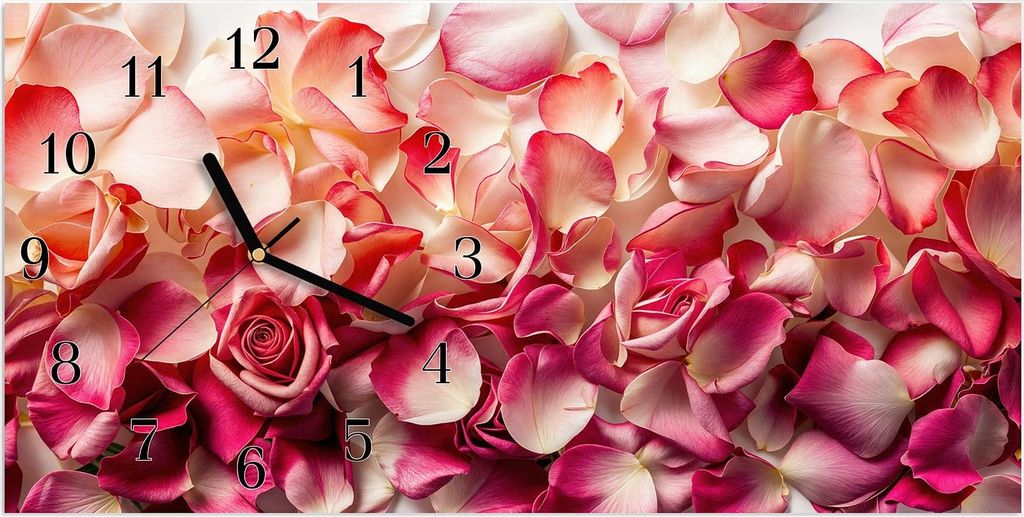 Wanduhr aus Glas mit Motiv Rosenblätterbuntes Spiel- 60 x 30 cm - inkl. Aufhängesystem