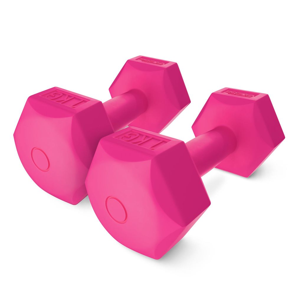 4FIZJO Bitumen Kurzhanteln Set 2 x 1 kg, PVC, Hexagon, rutschfest, bodenschonend, rosa
