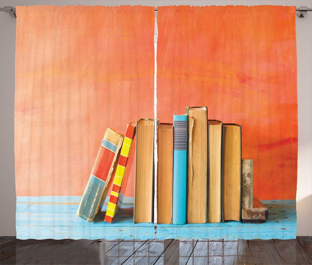 ABAKUHAUS Bibliothek Rustikaler Gardine, Zeile des alten Vintage Books, Schlafzimmer Kräuselband Vorhang mit Schlaufen und Haken, 280 x 225 cm, Me...