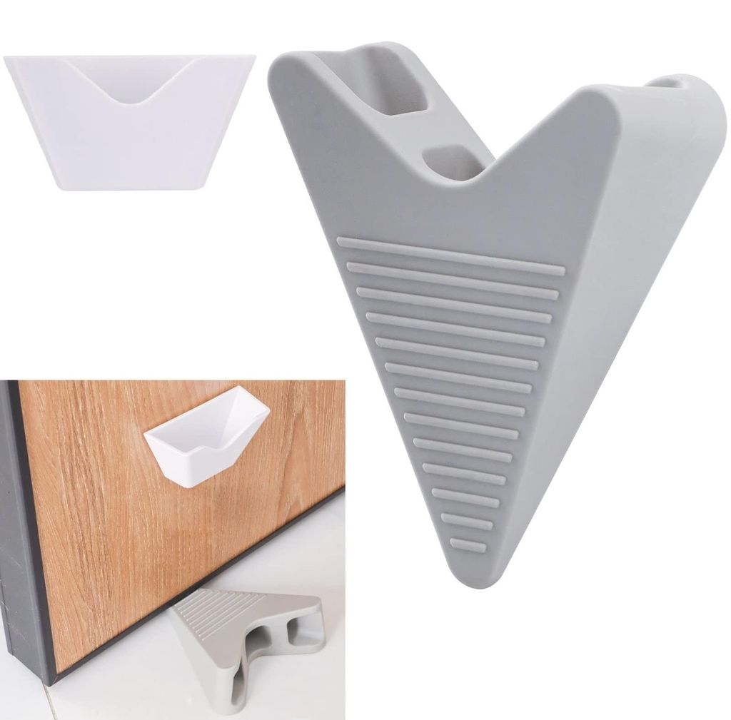 Türkeil aus Gummi, 2 Stück, rutschfester Türstopper/Türhalter mit Halterung, höhenverstellbar für verschiedene Bodenbeläge, grau