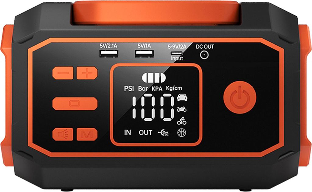 Tragbarer Starthilfe-Luftkompressor für Autos, Fahrzeug-Batterie-Booster, 10000-mAh-Powerbank mit 12-V-Anschluss zum Starten von Autos, für Reife...