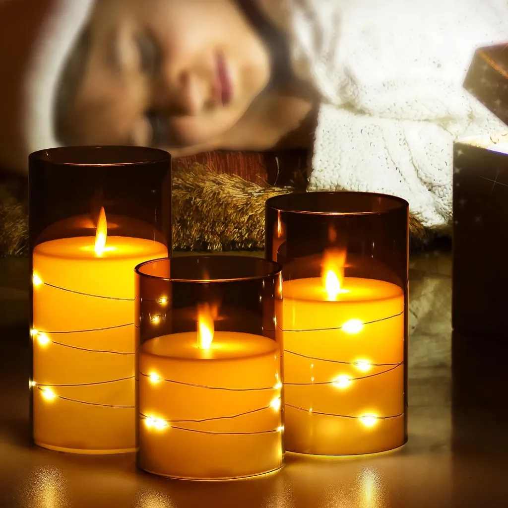 Bougies LED Grises Rechargeables - Minuterie et Télécommande Incluses