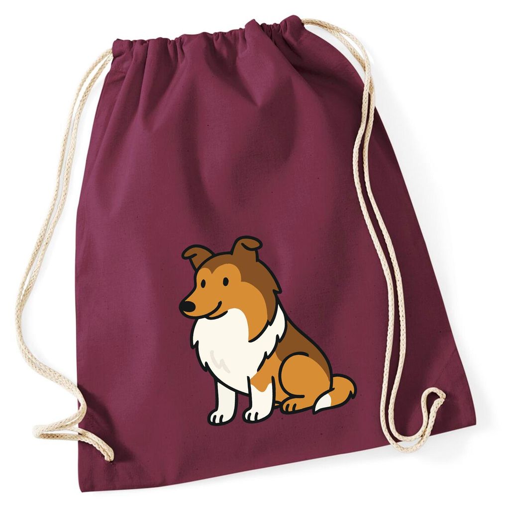 Huuraa Turnbeutel Collie Comic Colli 12 Liter Burgundy Baumwolle Rucksack Geschenkidee