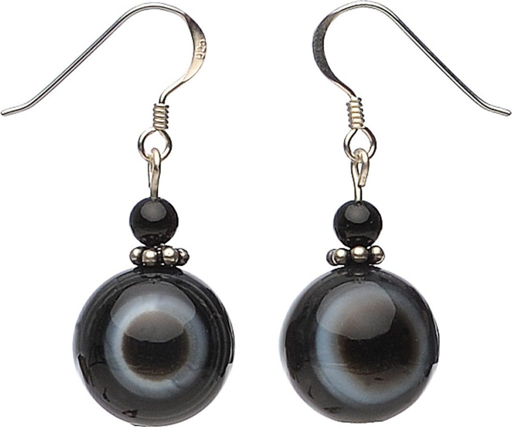 Ohrringe Ohrhänger aus Augenachat & Onyx & 925 Silber Brillenachat Ohrschmuck