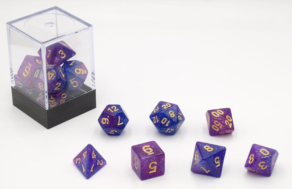 HOT Games Würfelset Stardust lila - 7 Stück Kunststoff für Spiele