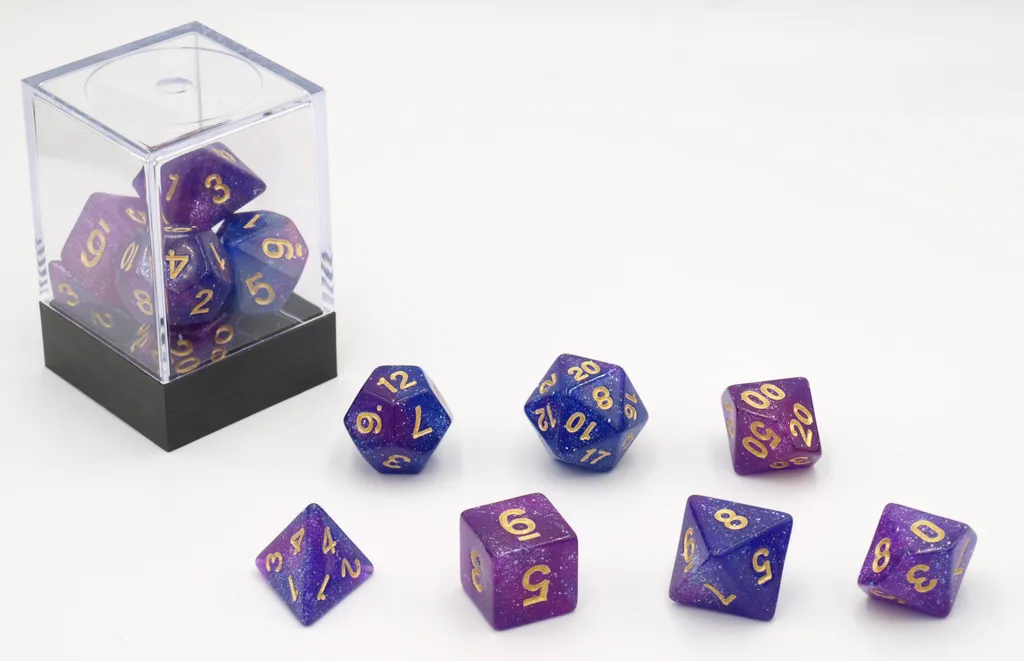 Jeu de 7 dés HOT Games Stardust violet en plastique pour jeux de rôle