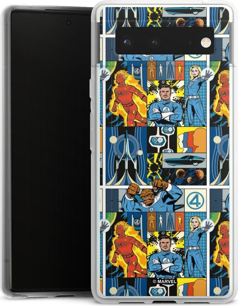 DeinDesign Handyhülle für Google Pixel 6 Silikon Hülle Case Smartphone Schutzhülle Offizielles Lizenzprodukt Marvel The Fantastic Four