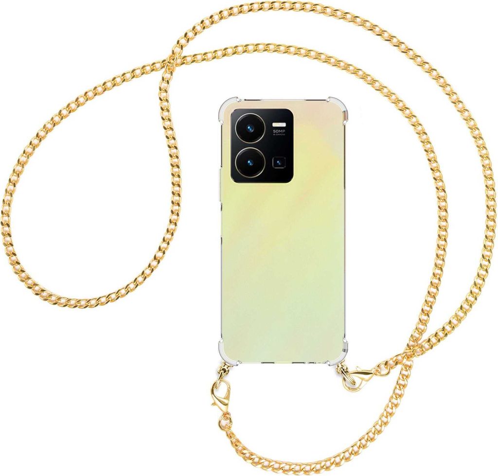 Handykette Backcover-Schutzhülle mit Band (Metall goldfarben) für vivo Y35 4G (6.58''), vivo Y22s - goldfarbene Kette