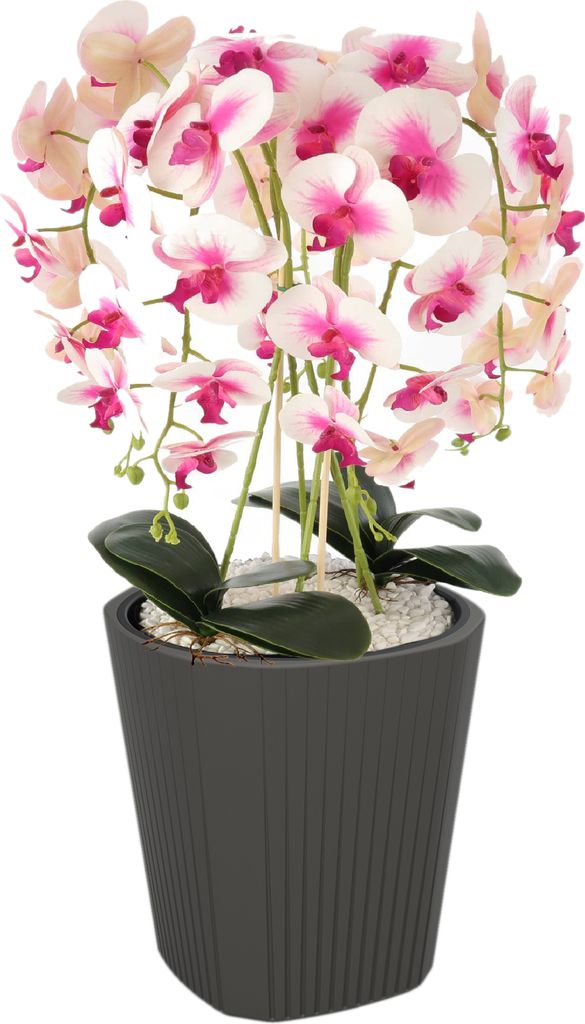 Blumentopf Blumenübertopf Blumenkübel mit Große Einsatz Farbe Anthrazit Runde Ø39 cm H 41 cm Rille Oberfläche Matt Kunststoff Modern GlamourTe...