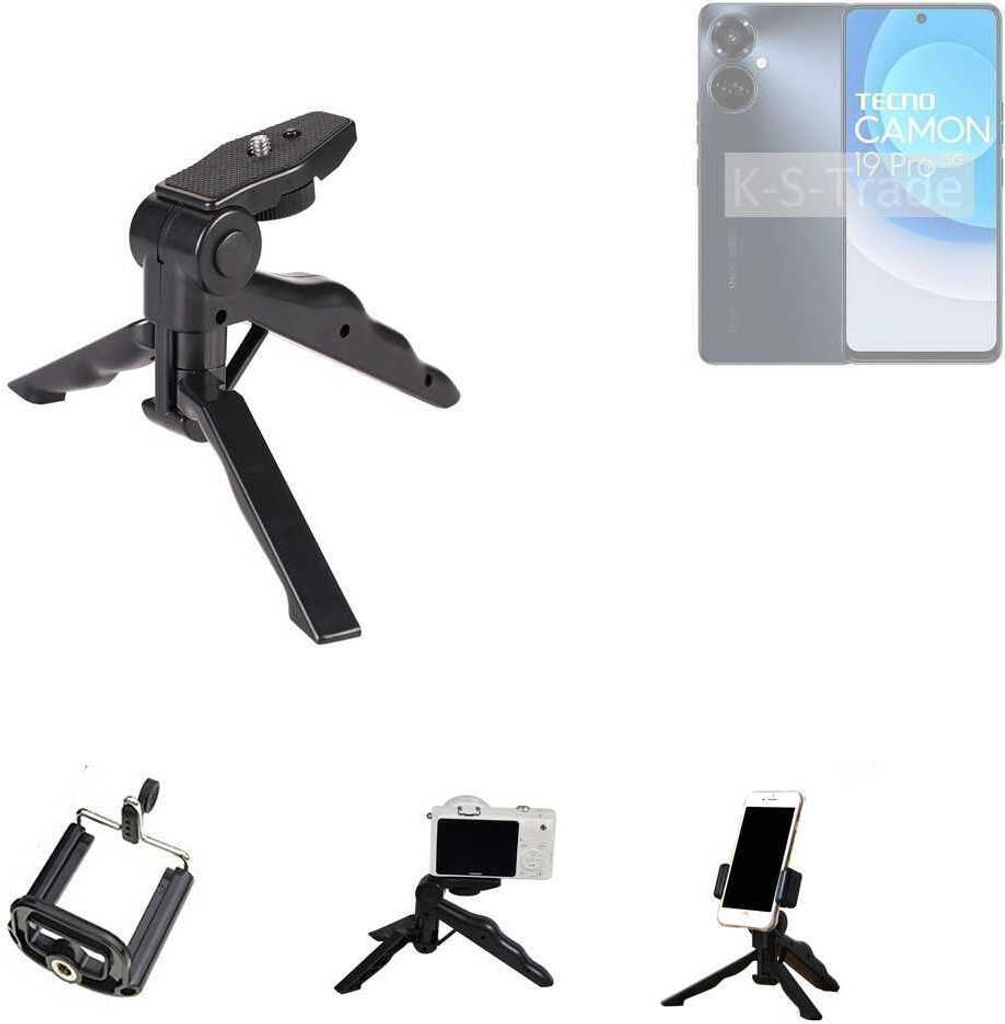 K-S-Trade Stativ Tisch-Ständer Dreibein Handy-Stativ Ständer kompatibel mit Tecno Camon 19 Pro 5G Mini-Stativ Smartphone Tripod Handy-Stativ aus
