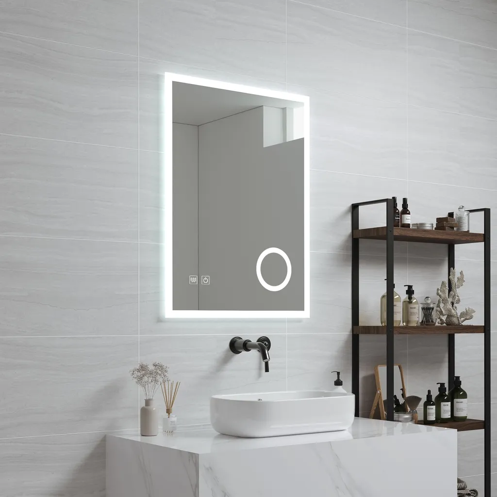 Specchio Bagno LED 60x80 Scafa | Cornice Alluminio Bianco | Illumina il Tuo Viso