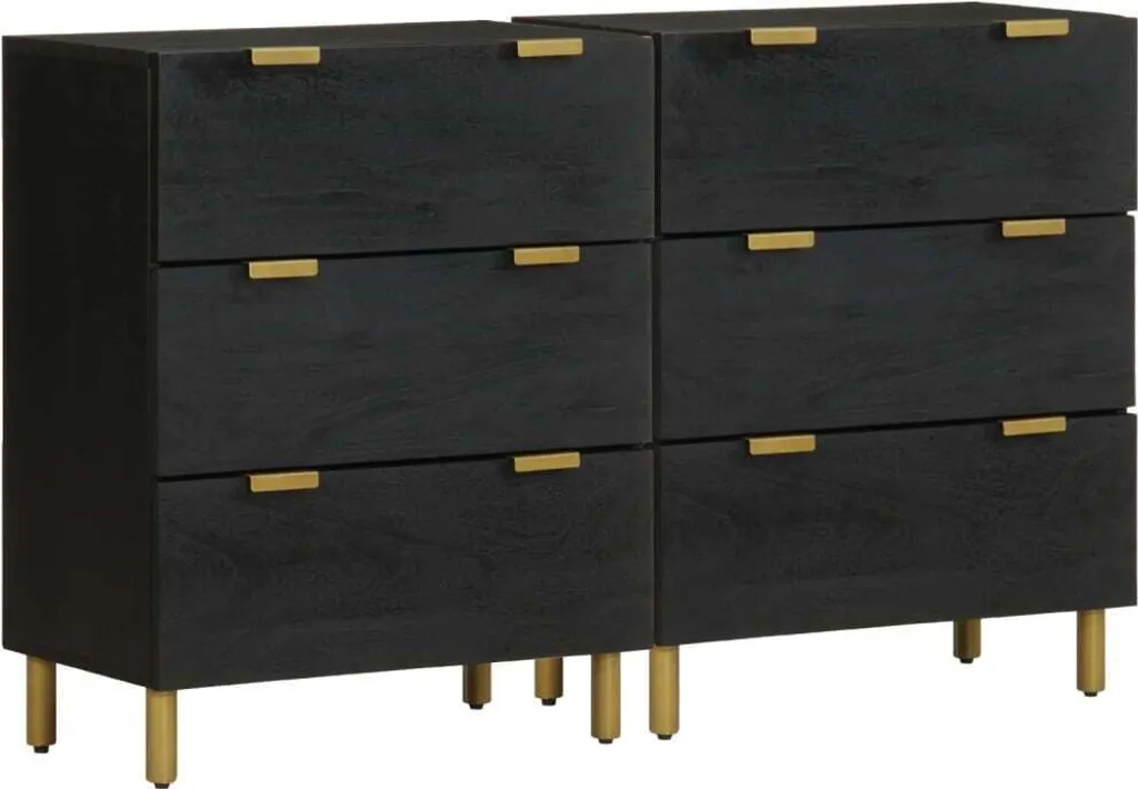Buffet de rangement noir lot de 2 meubles bas bois composite 60x33x75