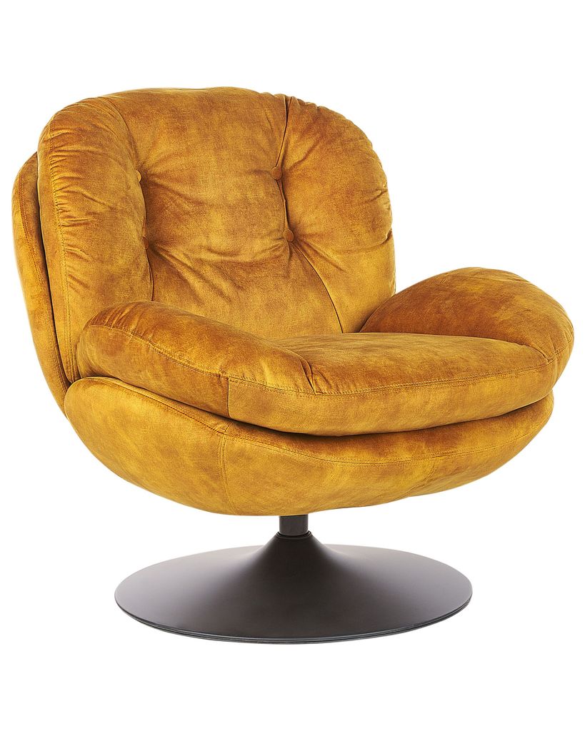 BELIANI Sessel Senfgelb Samt Gesteppt mit Drehfunktion Dicke Polsterung Niedrige Armlehnen Retro Wohnzimmer Schlafzimmer Flur Ausstattung Sitzmöbel