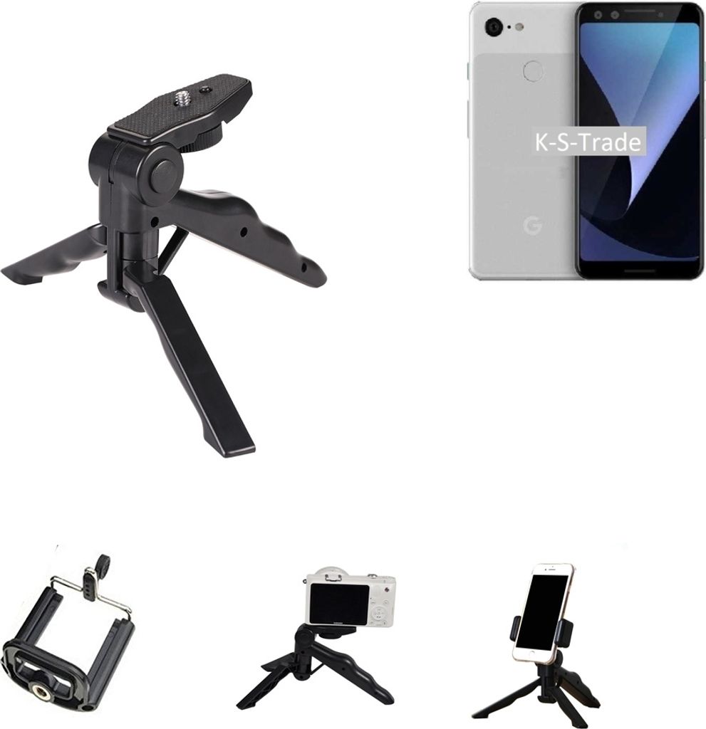 K-S-Trade Stativ Tisch-Ständer Dreibein Handy-Stativ Ständer kompatibel mit Google Pixel 3 Mini-Stativ Smartphone Tripod Handy-Stativ aus Plastik