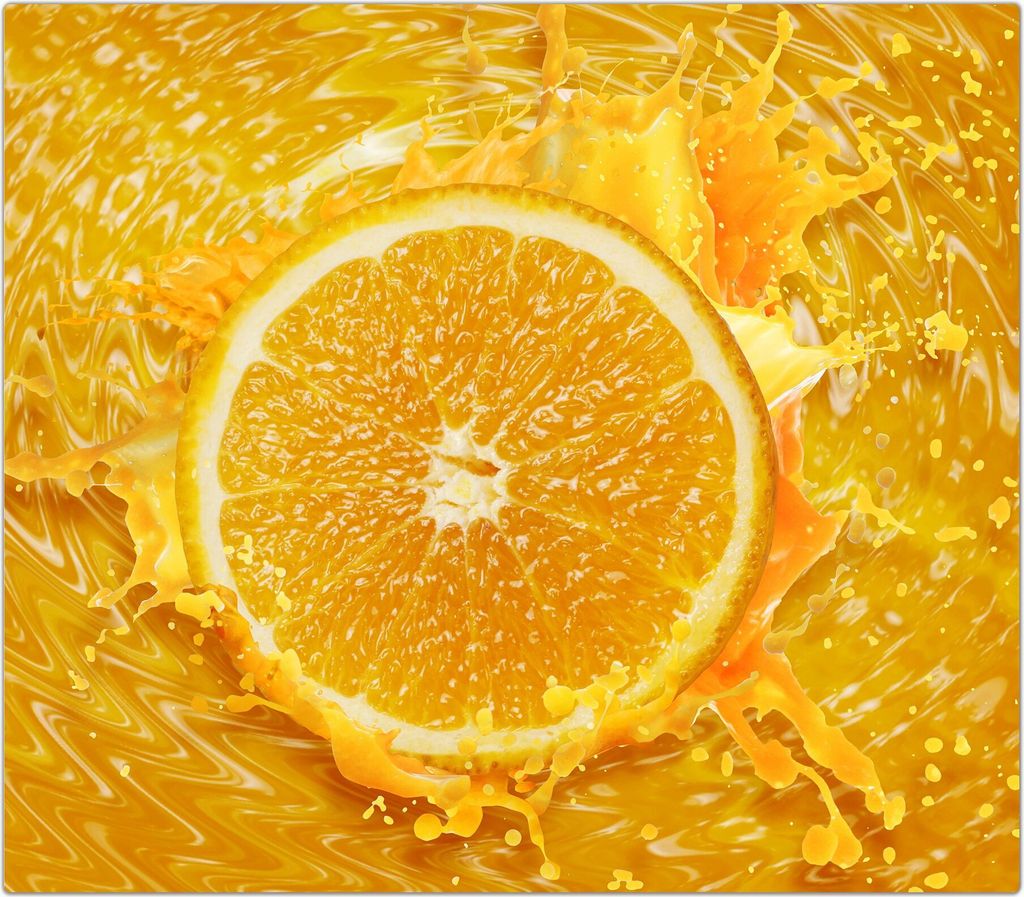 Spritzschutz Herdabdeckplatte Schneidebrett aus Glas Orange fällt in Saft 1-Teilig (60x52cm)