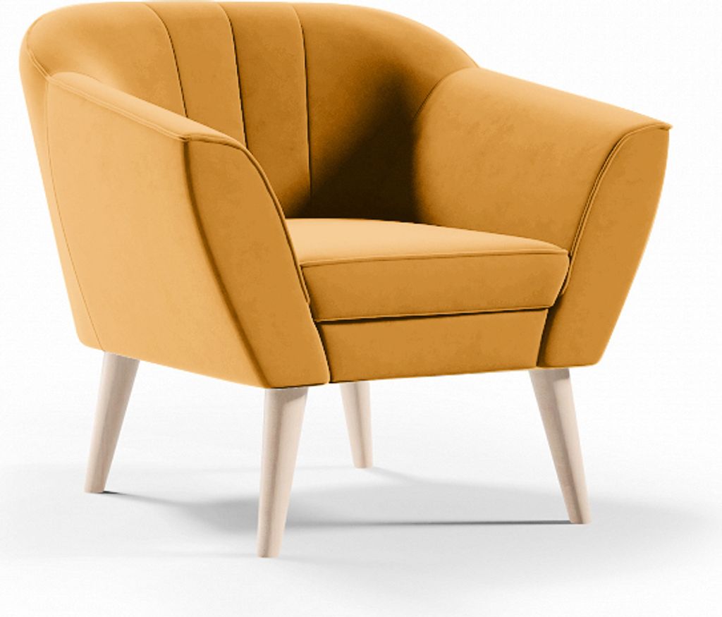 BETTSO Sessel Velvet Relaxsessel mit Holzbeinen Ohrensessel Polstersessel Einzelsofa Fernsehsessel für Wohnzimmer PIRS Gelb Honiggelb