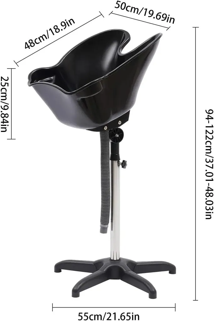 Bac à shampoing portable noir à hauteur réglable pour salon de coiffure - 2