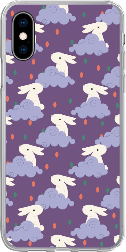 MuchoWow Handyhülle Schutzhülle Hülle für Telefoonhoesje iPhone X Muster - Kaninchen - Luft - Lila - Mädchen - Kinder - Kinder Silikon Softc...