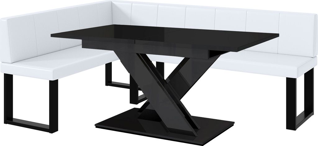 MEBLINI Eckbank für Esszimmer mit ausziehbarem Tisch - Küchenbank - Essecke - Sitzecke Küche - PETER - U-Beine 142x196x87cm Links - Weiß Kunstl...