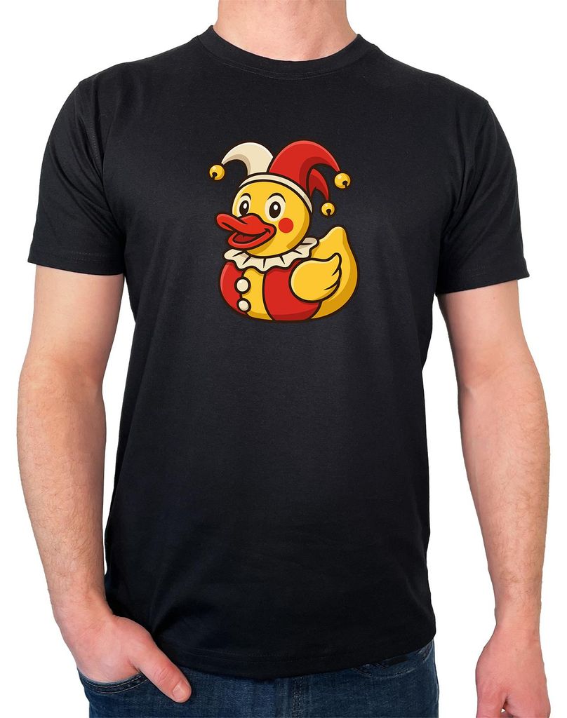 Huuraa Herren T-Shirt Quietscheente Joker Gummiente Hofnarr XL Black Bio Baumwolle Fairtrade Herrenshirt Geschenkidee
