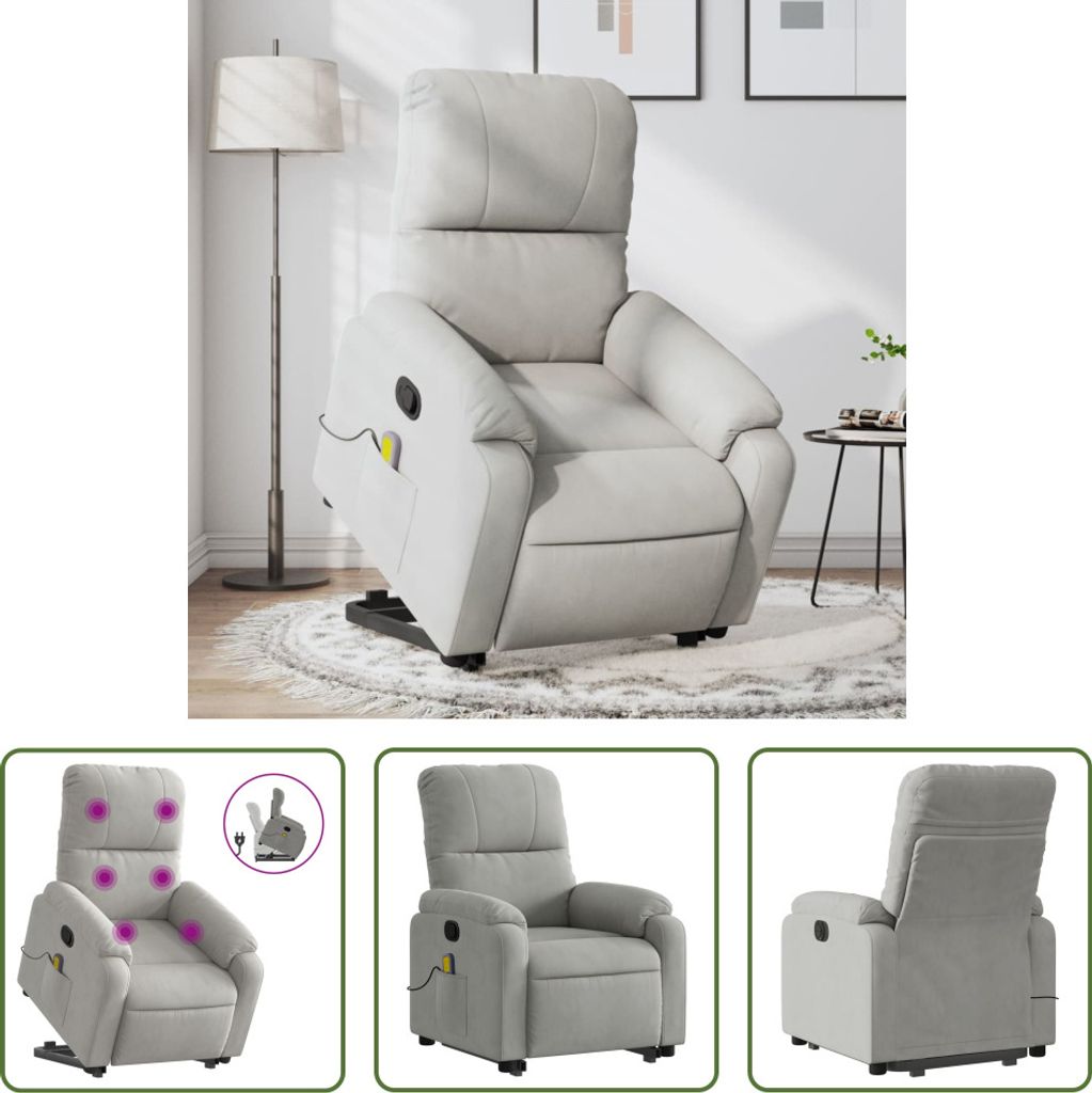 The Living Store Massagesessel mit Aufstehhilfe Hellgrau Mikrofasergewebe