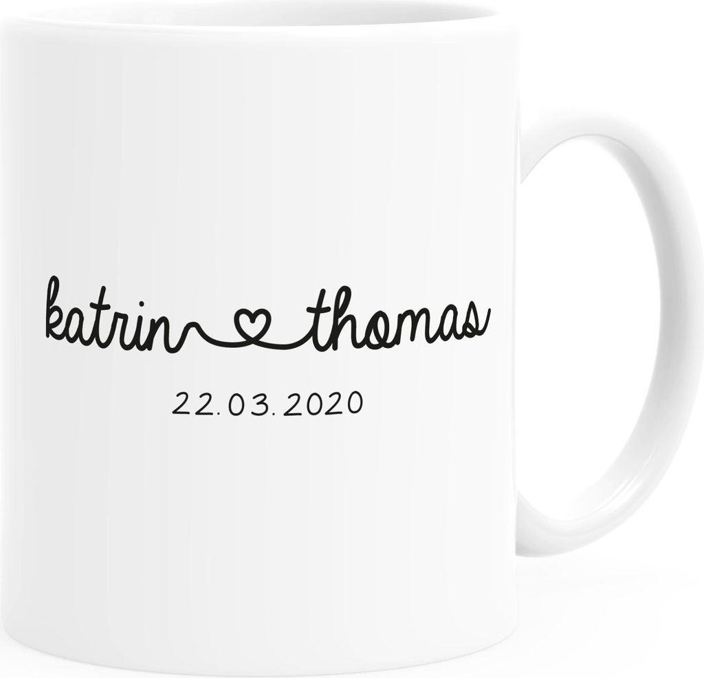 Kaffee-Tasse personalisiert Geschenk Partner Namen und Datum anpassbar Hochzeitstag Hochzeitsgeschenk Liebe Liebesgeschenk SpecialMe weiß Kerami...