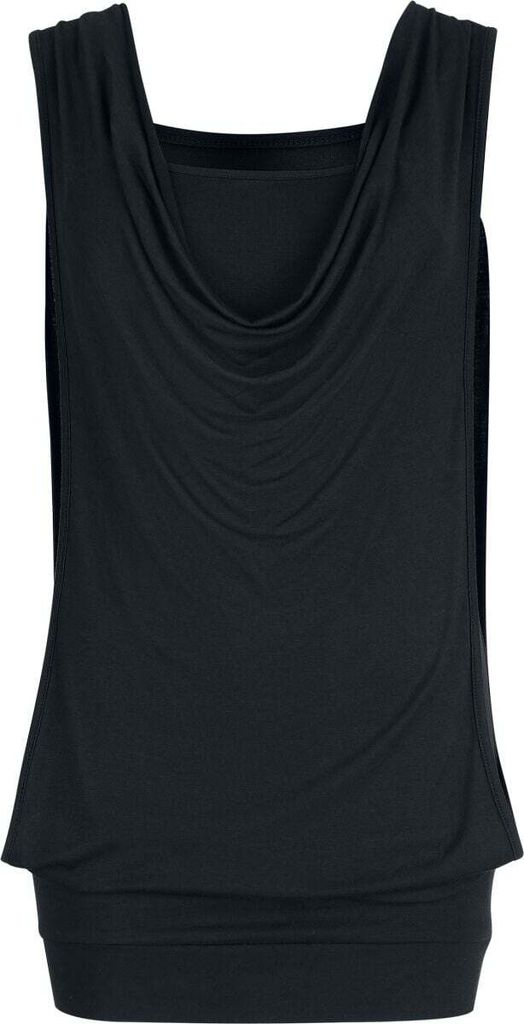 Black Premium by EMP Damen schwarzes Top im Double-Layer-Look mit Wasserfallausschnitt M