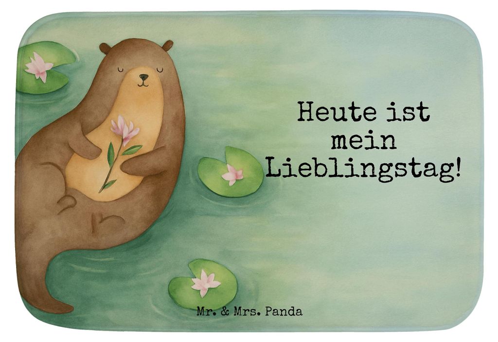 Mr. & Mrs. Panda Badematte Otter Seerose Design - Weiß - Geschenk, Duschvorleger, Badezimmer Matte, Badteppich, Seeotter, Badvorleger, Lieblingsta...