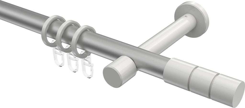 Interdeco Gardinenstange / Vorhangstange Silbergrau / Weiß, Typ Prestige Elanto (Rillenzylinder), 20 mm Ø 1-läufig, 100 cm