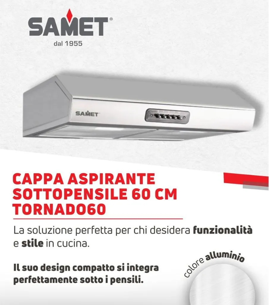 Cappa Tornado60 Samet Inox - Elimina Odori e Vapori con Stile - 6