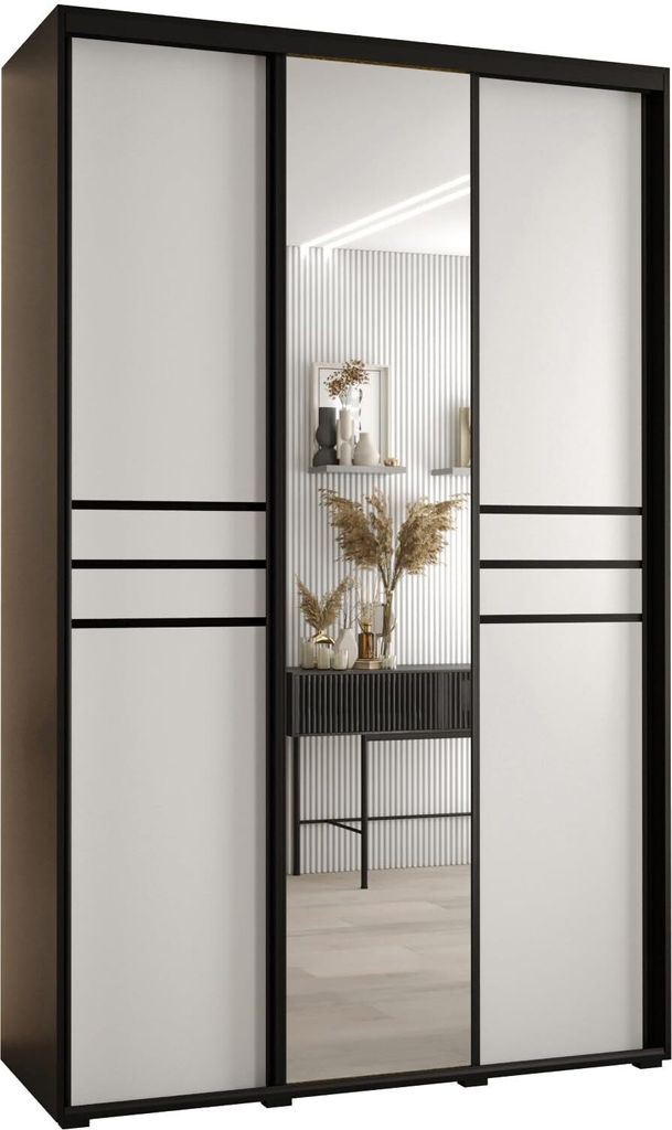 MEBLE KRYSPOL Davos 11 Schrank, drei Türen - 235,2x150x60 cm - Schwarz Weiß Schwarz