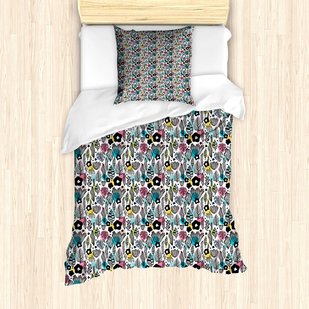 Set copripiumino ABAKUHAUS per letti singoli, disegno botanico, antiacaro, adatto a chi soffre di allergie, con federa, 135 cm x 200 cm - 80 x 80 cm, multicolore