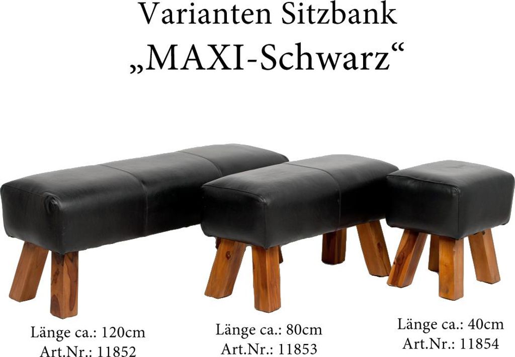 Leder Bank MAXI Schwarz 80cm Teakholz Turnbock