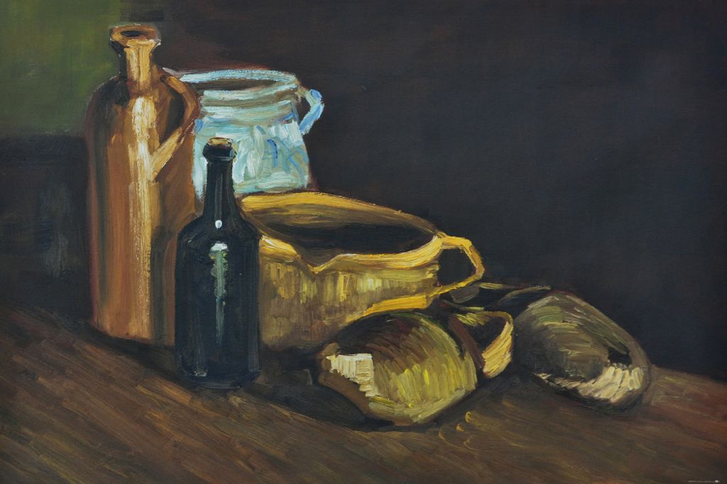 Vincent Van Gogh Kunstdruck Bild - Stillleben Mit Steingut Und Holzschuhen, 1884 (80 x 120 cm)