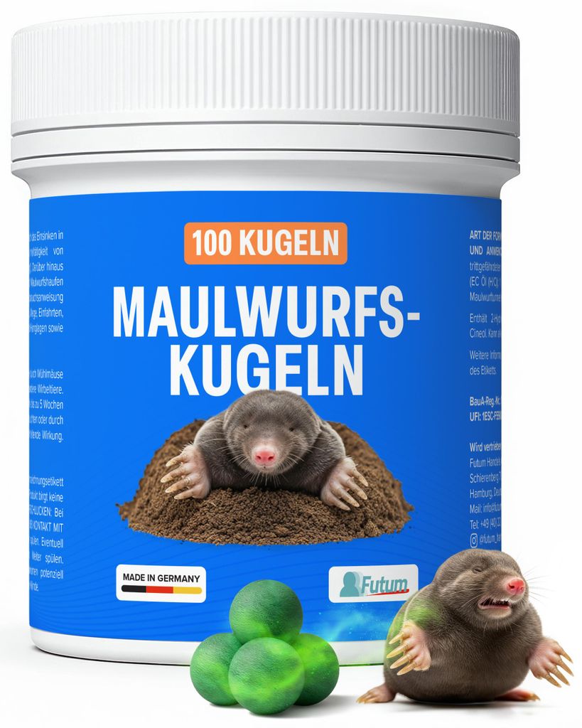 FUTUM 100er Pack Maulwurfs-Kugeln Maulwurfschreck Abwehr Produktbild 