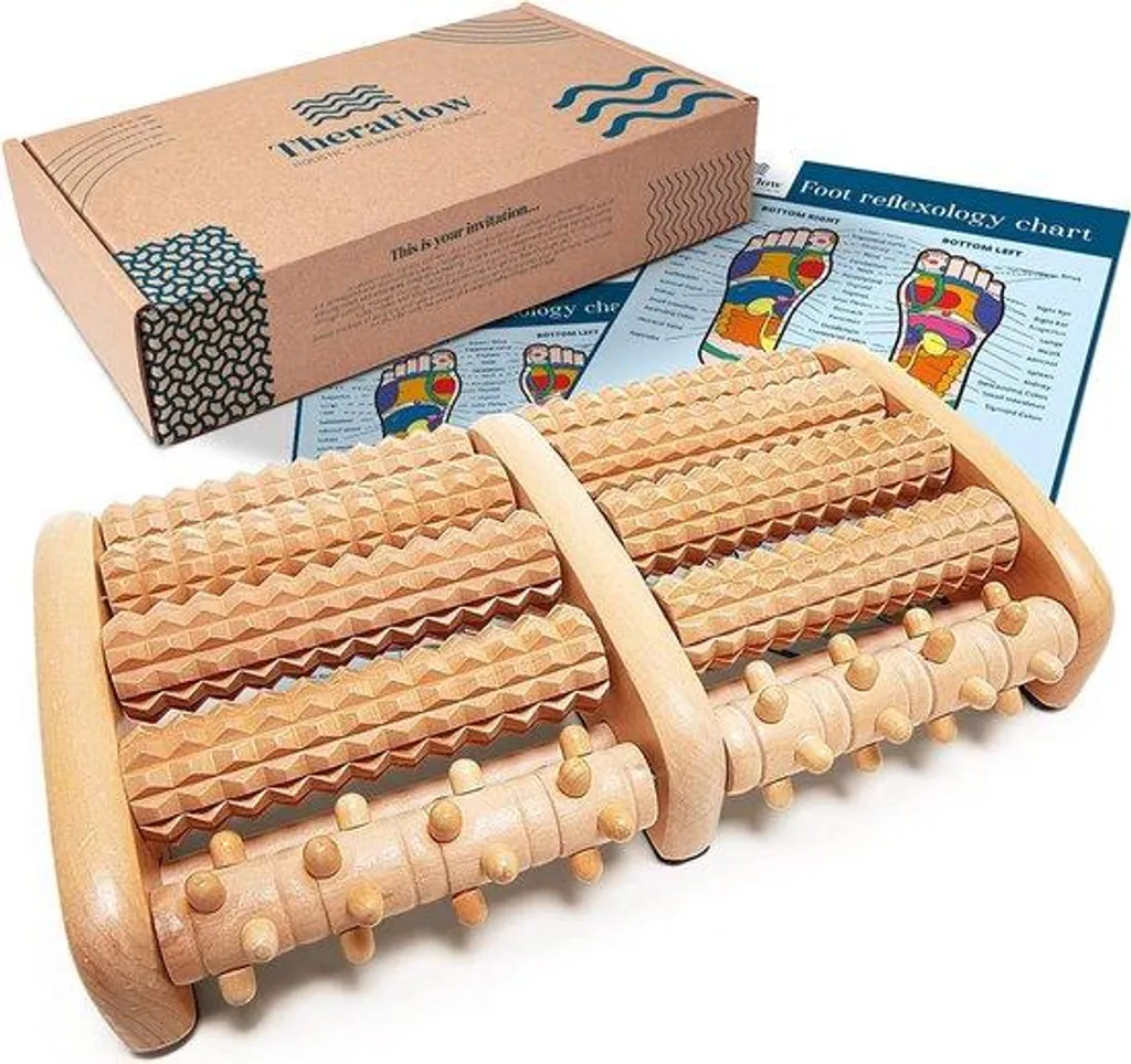 Rouleau de massage double pieds en bois pour soulager la voûte plantaire