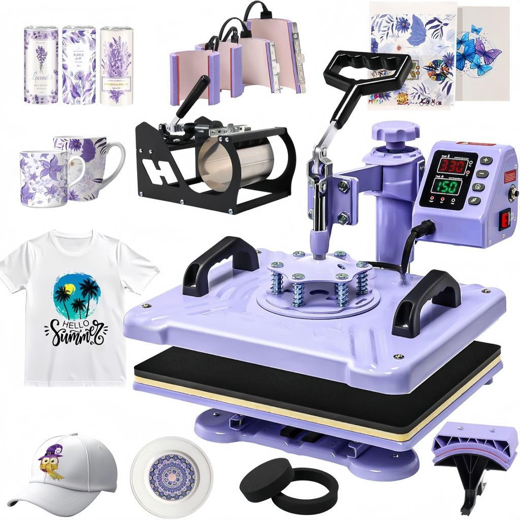 8 in 1 Transferpresse 38x30cm, Sublimationspresse für T-Shirts, Taschen, Mützen, Tassen & Teller, 360° schwenkbare Transferpresse