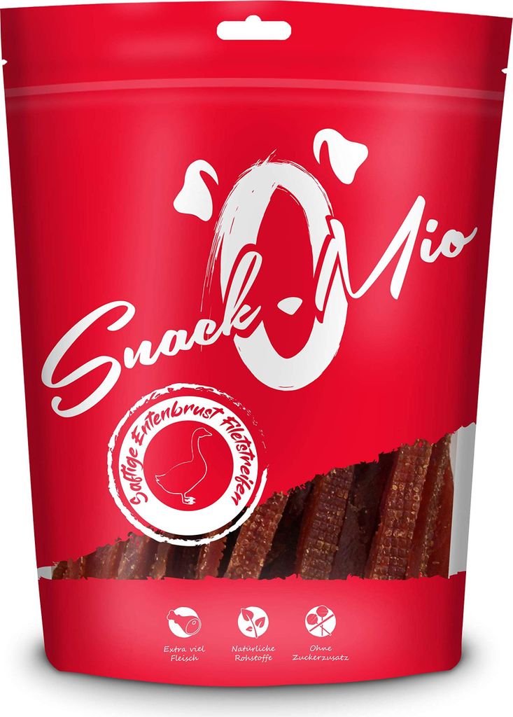 SnackOMio – Premium Hundesnack – saftige Entenbrust Filetstreifen, getreidefrei, 1er Pack (1 x 70g)