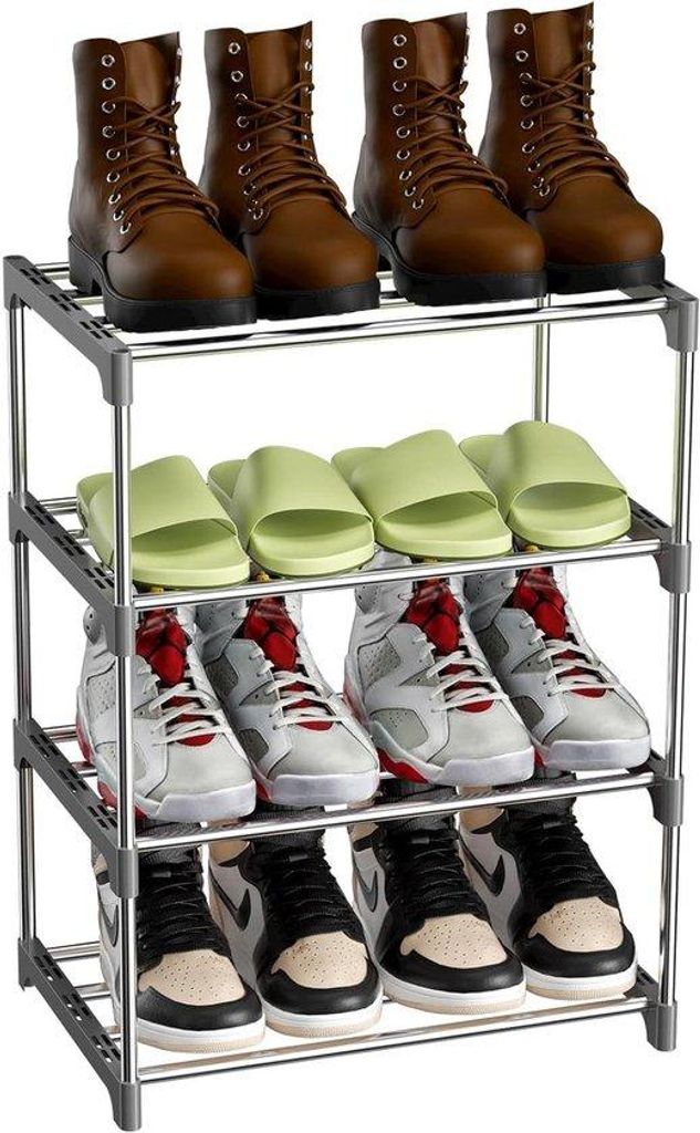 Metallenes Schuhregal mit 4 Ebenen, leicht und stapelbar für 8 Paar Schuhe - Grau