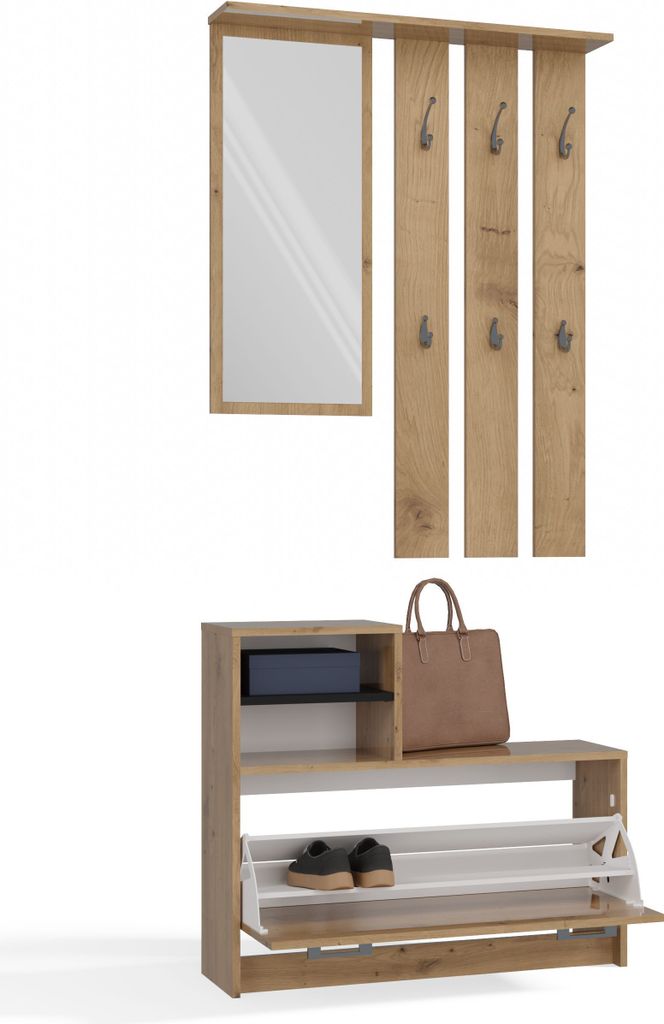 CDF Garderobe | Farbe: Eiche Artisan | Großer Spiegel | Produktbild 2