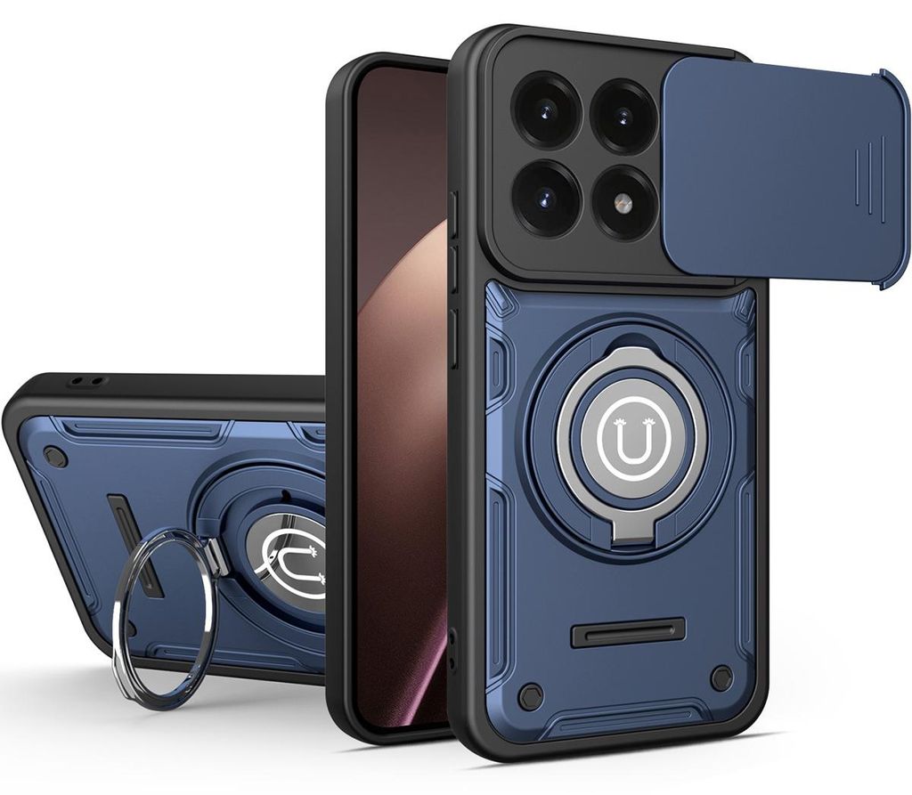 Magnetische Handyhülle für Xiaomi 17 mit Kameraschutz Schieber, Ringhalter und Ständer, Stoßfeste Hülle Blau
