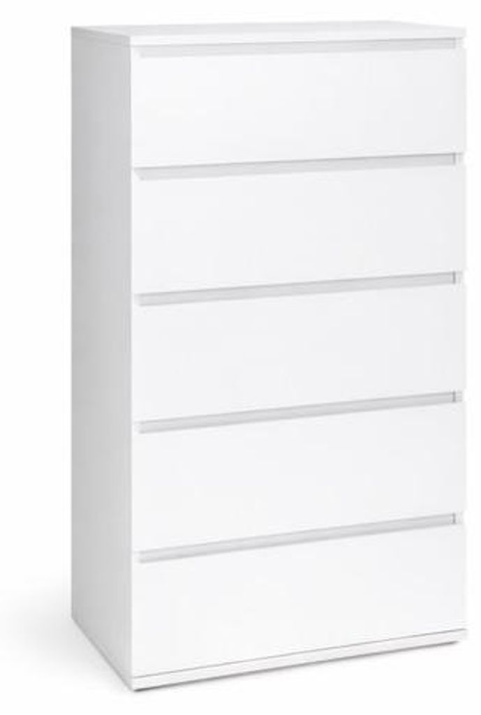 Weißer 60 cm Schubladen Schrank mit 5 Ladestationen – Moderne Holz Kommode in weiß – Kleine Aufbewahrungs Schrank für Schlafzimmer, Flur ode...