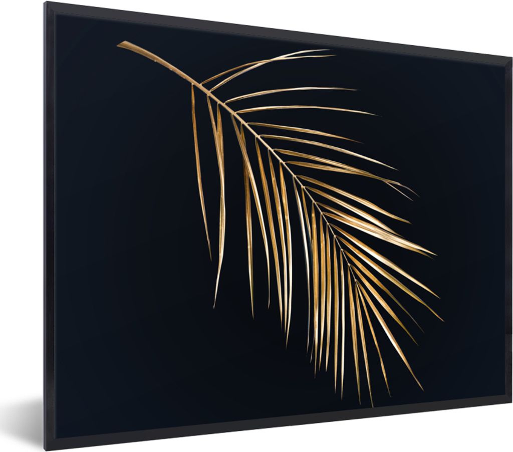 MuchoWow Gerahmtes Poster Pflanzen - Gold - Schwarz - Blätter - Luxus 80x60 cm - Poster mit Schwarzem Bilderrahmen Wandposter Rahmen Foto Bilder