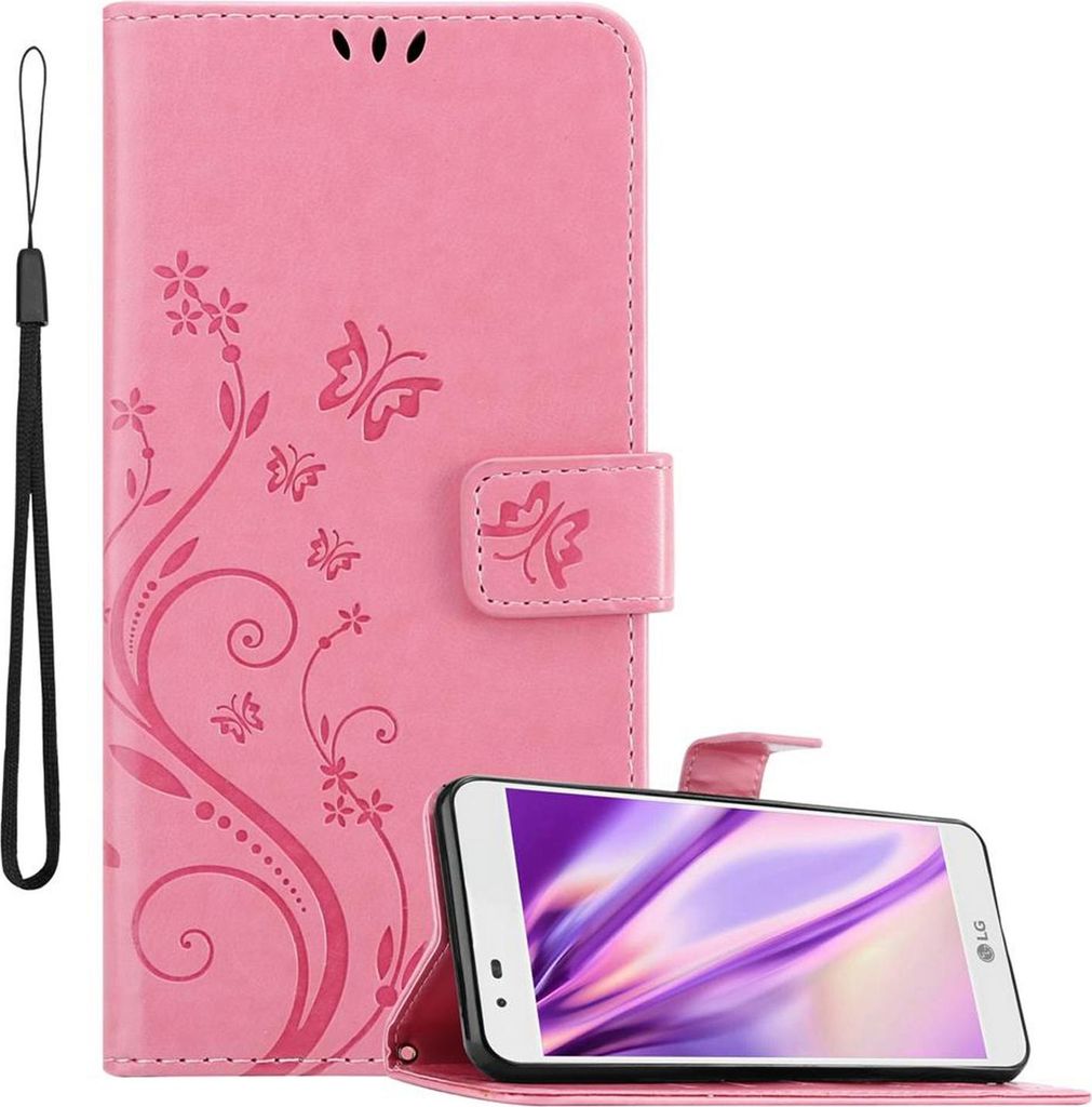 Cadorabo Hülle für LG K7 2016 Schutz Hülle in Rosa Schutzhülle Handy Hülle Etui Case Blumen Flower