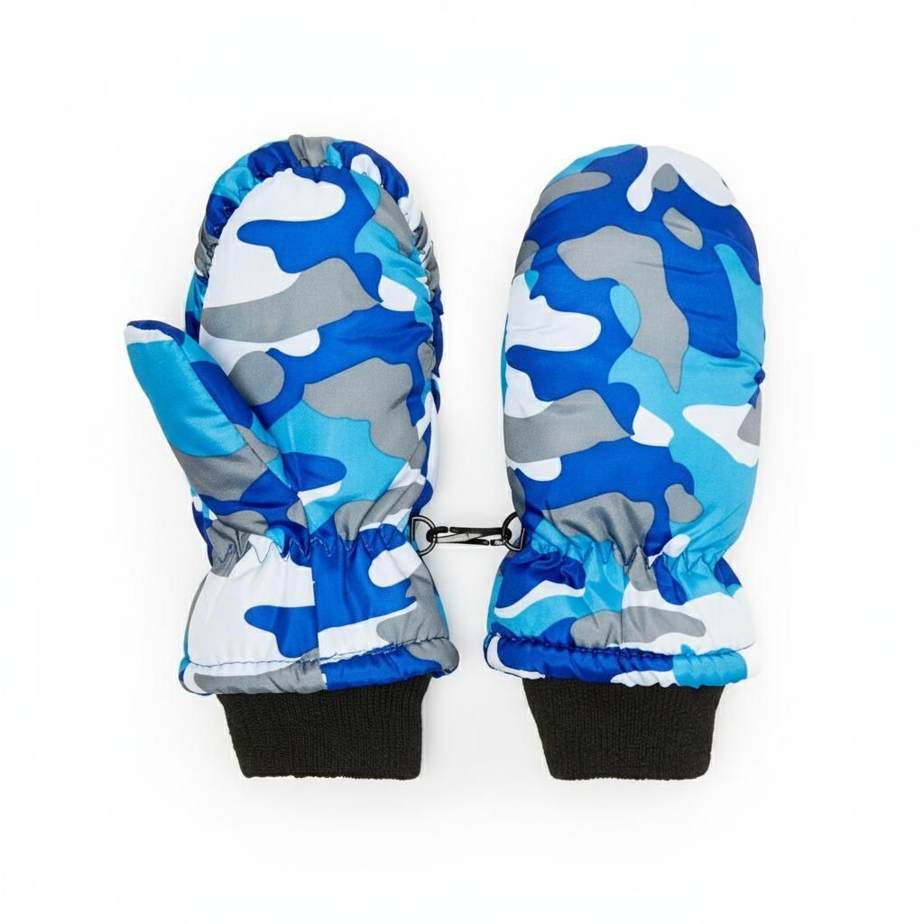 Handschuhe Kinder, Einfinger-Skihandschuhe, Warm, Snowboard, zum Rodeln, für Winterspaß Blaues Tarnmuster