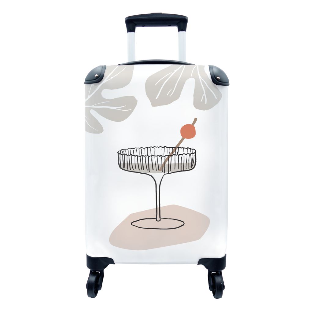 MuchoWow Koffer Handgepäck Trolley Rollkoffer Kleine Reisekoffer mit 4 Rollen - Sommer - Glas - Strohhalm - Weiß - Cabin Size < 55x40x23 cm & 5...