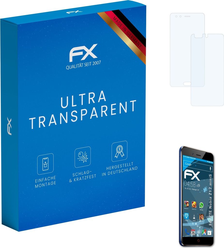atFoliX FX-Clear 3x Schutzfolie kompatibel mit ZTE Nubia Z17 miniS Displayschutzfolie