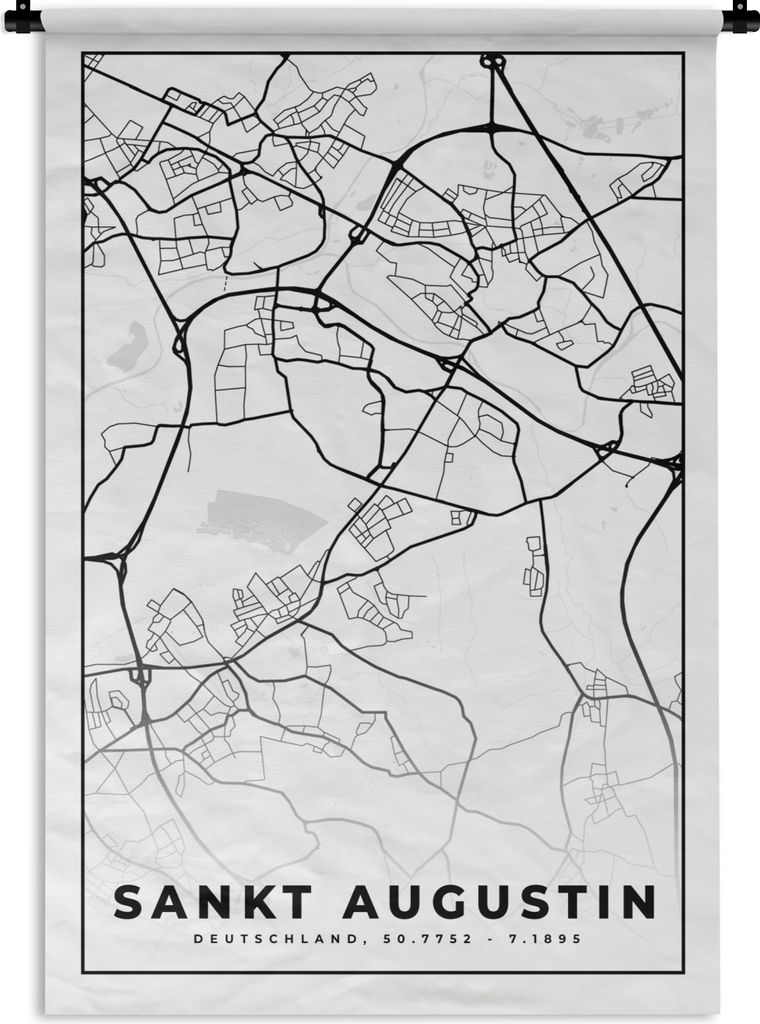 MuchoWow Wandteppich Wandbehang Karte - St. Augustine - Karte der Stadt 90x135 cm Tapisserie Dekoration Wandtuch - Baumwolle - Wandskulptur