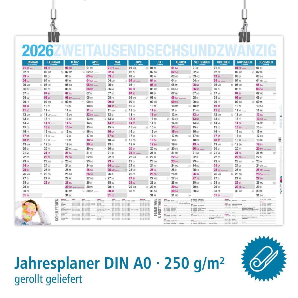 Jahresplaner Bayern 2026 Wandkalender DIN A0 (118,9 X 84